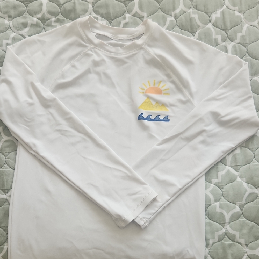 White Long Sleeve Shirt with Sun and Wave Design